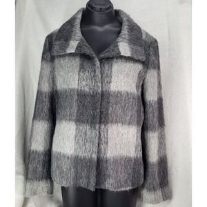 Talbots Buffalo Plaid Alpaca Wool Jacket Women's Size 16‎ Petite 16P Gray Twee